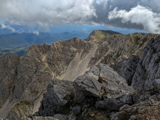 Fototapeta na wymiar Panoramic view from the summit of Mount Sirente in Abruzzo during summer day of september