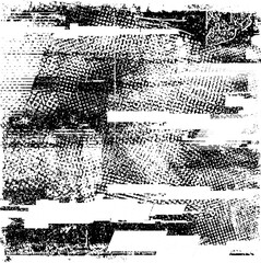 Obraz premium Glitch distorted geometric shape . Noise destroyed logo . Trendy defect error shapes . Glitched frame .Grunge textured . Distressed effect .Vector shapes with a halftone dots screen print texture.