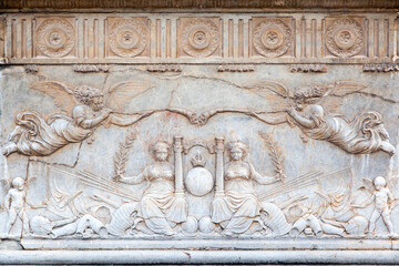 detail of the facade of the Palace of Charles V in Alhambra