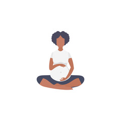 Pregnant woman is doing yoga. Active well built pregnant female character.   Flat  .