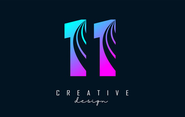 Colorful Creative number 11 1 logo with leading lines and road concept design. Number with geometric design.