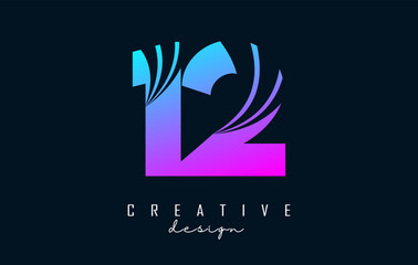 Colorful Creative number 12 1 2 logo with leading lines and road concept design. Number with geometric design.
