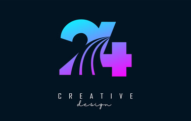 Colorful Creative number 24 2 4 logo with leading lines and road concept design. Number with geometric design.