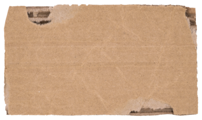 Ripped piece of cardboard isolated. Cardboard with torn edges, top view.