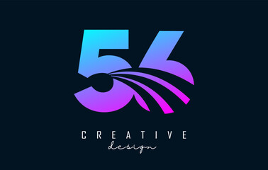 Colorful Creative number 56 5 6 logo with leading lines and road concept design. Number with geometric design.