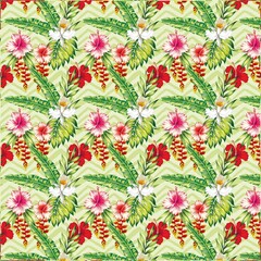 Illustration hibiscus palm leaves Orchid pattern wallpaper 