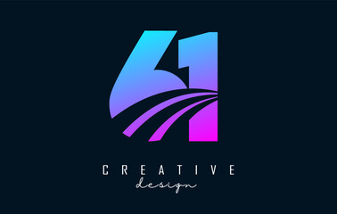 Colorful Creative number 61 6 1 logo with leading lines and road concept design. Number with geometric design.