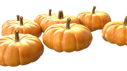 Multiple Big orange pumpkins isolated on transparent png background. 3D Rendered illustration render