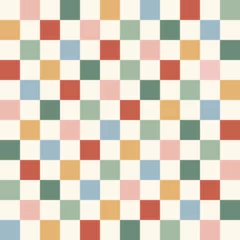 Fototapeten Rainbow Checkerboard retro colours vector seamless pattern. Geometric abstract background. Checkered surface design. © AngellozOlga