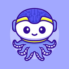 Octopus Robot Cute Illustration
