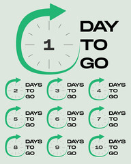 Days Left Badges and Stickers. Count time sale. Number of days left. Countdown left days banner. Count down vector banner template. Nine, eight, seven, six, five, four, three, two, one