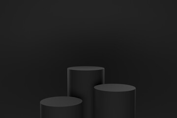 Simple black cylinders podium product display stand stock 3D illustration background
