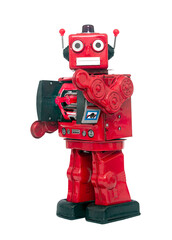 metallic robot toy standing