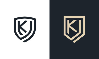 Initial Letter K Shield Monogram logo Concept icon sign symbol Design Element Line Art Style. Security, Heraldic, Guard Logotype. Vector illustration template