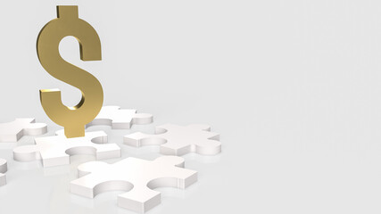The white jigsaw and gold dollar symbol for abstract or business concept  3d rendering