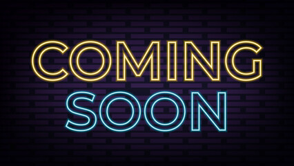 Coming soon neon style sign on black background. Vector illustration