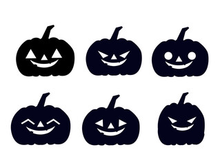 ハロウィンのかぼちゃ 白黒アイコン ハロウィーン モノクロ セット ベクターイラスト