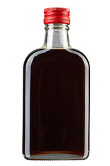 Mockup Glass Dark Bottle. Sweet Syrup, topping. Aluminium Red Cap. Medical. Bottle With Cough...
