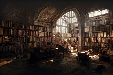 Old library with many books - Concept Art Games