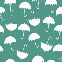 Simple umbrellas pattern. cute white umbrellas. black background. Fashionable print for textiles and wallpaper.