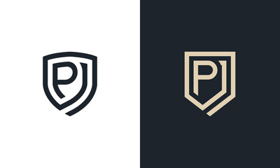 Initial Letter P Shield Monogram logo Concept icon sign symbol Design Element Line Art Style. Security, Heraldic, Guard Logotype. Vector illustration template