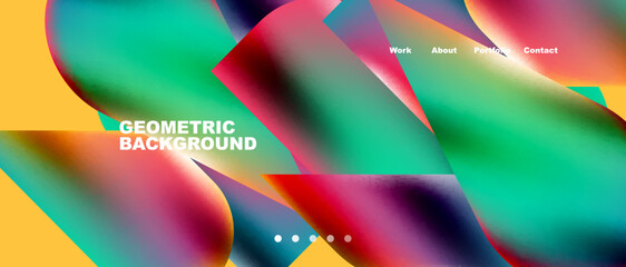 Glassmorphism landing page background template. Colorful glass shapes with metallic effect abstract composition for wallpaper, banner, background