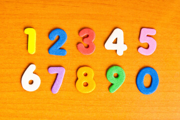 colorful numbers zero to nine, back to school and mathematics concept