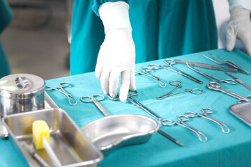 Multiple medical equipments in the doctor's operating room, preparing equipment to check readiness for surgery planning