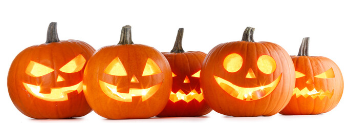 Five Halloween lantern pumpkins - obrazy, fototapety, plakaty