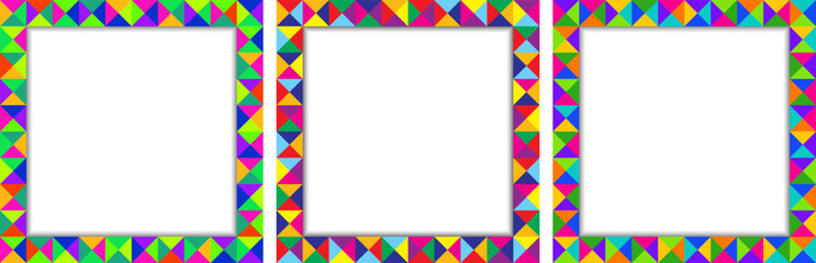 Birthday frames collection. Colorful bright geometric backgrounds set. Vector patterns. Geometric frames collection.