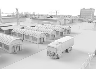 Fototapeta na wymiar white logistic trailer truck or lorry model in industrial estate for smart logistic or white industrial