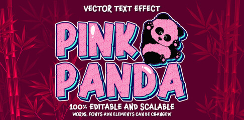 3d Pink Panda Text effect, Editable cute font typography template ready for use to design banners posters and social media posts © Martin