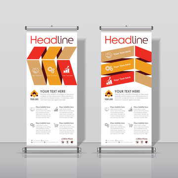 Red, Orange Roll up Business Banner Design Vertical Template Vector, Cover Abstract Modern X-Banner, Rectangle Size