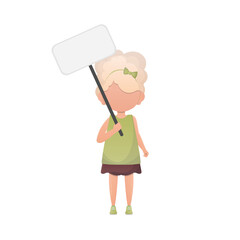 Little girl with a blank banner and space for your text. Cartoon style.