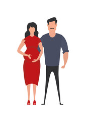 Man and pregnant woman in full growth.   Happy pregnancy concept. Vector in cartoon style.