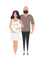 Man and pregnant woman in full growth.   Happy pregnancy concept. Cute illustration in flat style.