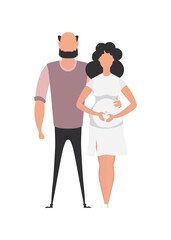 The man and the pregnant woman are depicted in full growth.   Happy pregnancy concept. Cute illustration in flat style.