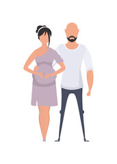 The man and the pregnant woman are depicted in full growth.   Happy pregnancy concept.  .
