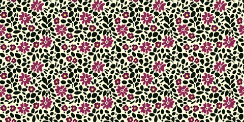 Floral illustration background. Seamless pattern.Vector. 花のイラストパターン