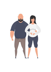 The man and the pregnant woman are depicted in full growth.   Happy pregnancy concept. Cute illustration in flat style.
