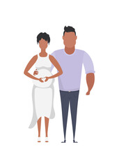 Fototapeta premium Pregnant woman with her husband in full growth. Happy pregnancy concept. in a flat style.