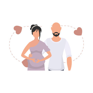 A man and a pregnant woman are depicted waist-deep.   Happy pregnancy concept.   in a flat style.
