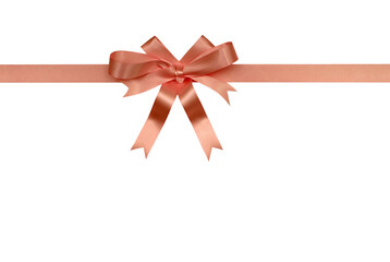 Soft pink gift ribbon and bow with tails horizontal border isolated transparent background photo...