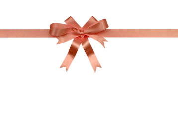 Soft pink gift ribbon and bow with tails horizontal border isolated transparent background photo PNG file