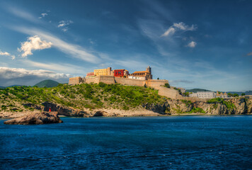 Fototapeta na wymiar Ibiza castle on cliff, Balearic Islands, Spain