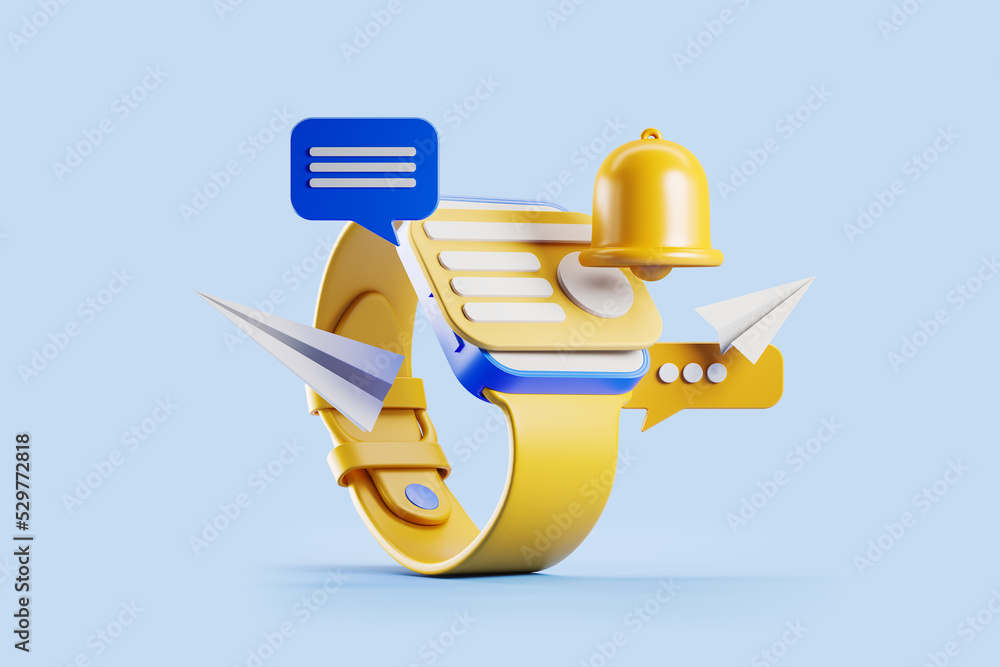 Poster smart watch with paper letters and notification bell with text message