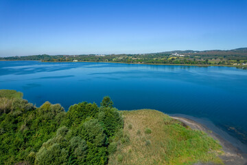 Fototapeta premium SAPANCA LAKE in SAPANCA, SAKARYA, TURKEY. Beautiful lake landscape. Aerial view with drone.