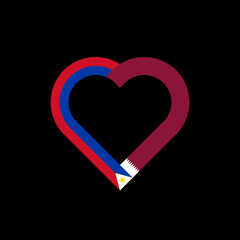 friendship concept. heart ribbon icon of filipino and qatari flags. vector illustration isolated on black background