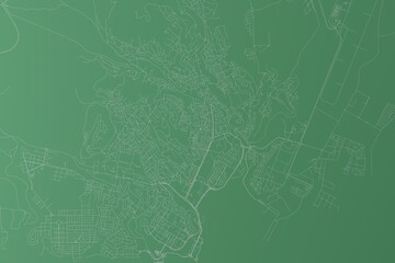 Stylized map of the streets of Praia (Cape Verde) made with white lines on green background. Top view. 3d render, illustration
