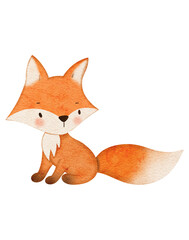 Watercolor cute fox cartoon character 